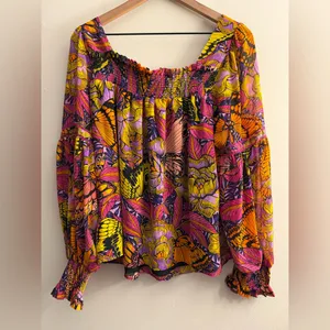 Anthropologie Alexandra Farmer Floral Butterfly Puff long Sleeve Blouse Flowy M thumbnail 3