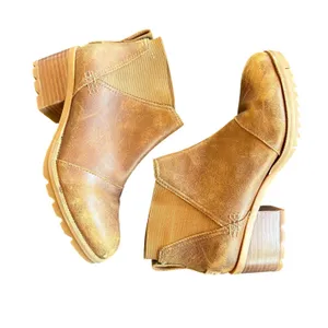 Sorel Cate Chelsea Tan Leather Chunky Heel Boots Pull On Western Waterproof 6.5 thumbnail 1