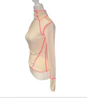 Free People Movement Sheer high mock neck top with hot pink detailing thumbnail 2