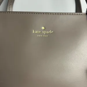 Kate Spade New York Taupe Leather Tote Bag with Glitter Bow Charm Zip Top thumbnail 4