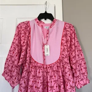 Simply Southern Pink Red Bow Midi Dress NEW NWT thumbnail 2