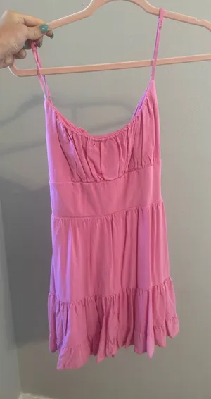 super cute ruffle bow back tie dress Pink thumbnail 1