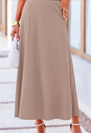 Chic taupe flowy midi/maxi skirt Tan thumbnail 1