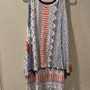 Anthropologie Maeve Tank Tiered Dress V-Neck, Fit & Flow, Orange Blue Size Large thumbnail 5