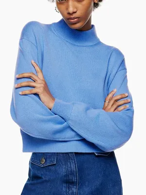 Aritzia Sunday Best Ribbed Turtleneck Crop Knit Sweater Bluebell Sweater thumbnail 1