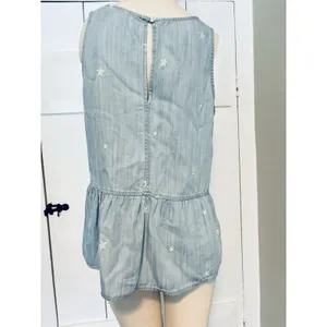 Velvet‎ Heart Peplum Tank Top Light Blue Chambray White Embroidered Stars Med thumbnail 3
