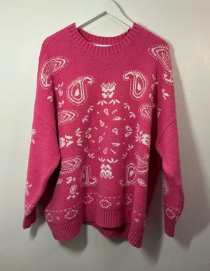 American Eagle Outfitters Hot Pink Paisley-Print Crewneck Sweater Size XL thumbnail 1