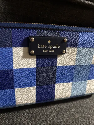 KATE SPADE - 'ANITA' Blue & White Plaid Check Continental Long Full Zip Wallet thumbnail 2