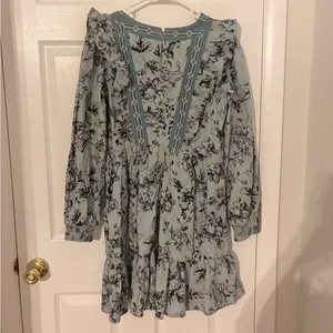 Anthropologie Mint Green Floral Mini Dress with Black Print thumbnail 3
