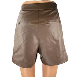 Zara Women's Brown Faux Vegan Leather Pleated High Waisted Wide Leg Shorts Sz XS thumbnail 3