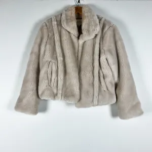 MCGUIRE Gigi Faux Vegan Fuzzy Fur Collared Jacket Coat Misty Neutral Small thumbnail 1