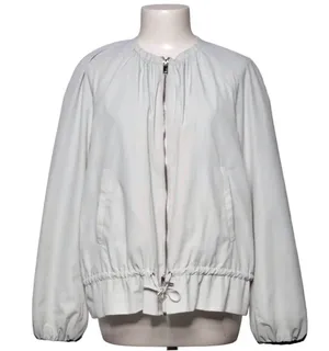 Zara Light Gray drawstring tie front peplum  Bomber windbreaker Jacket thumbnail 1
