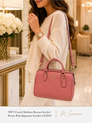 NEW Coach Medium Rowan Satchel Peony Pink Signature Refined Pebble Leather CCD50 thumbnail 9