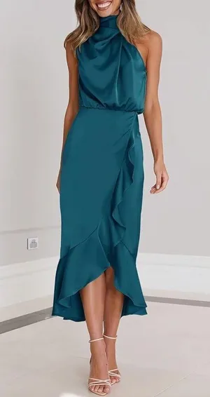 NEW Satin Sleeveless Mock Neck Wrap Mermaid Hem Maxi Dress XL thumbnail 5