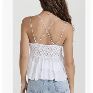 Free People Intimately X-Small Adella Cami Top White Ruffle Crochet Lace Smocked thumbnail 7