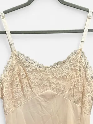 Vintage 50s 60s Charmode Sears Cream Lace Embroidered Nylon Slip Dress M USA thumbnail 6