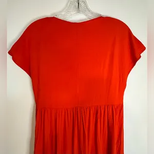 Zara‎ Tiered Midi Dress Short Sleeve V-neck Wrap Flounced Hem Red/ Orange XS thumbnail 7