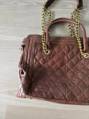 Love Stitch Brown Quilted Faux Leather Tote Bag with Gold Chain Handles & Strap thumbnail 4