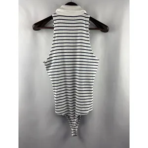 Women’s Abercrombie & Fitch Large White & Black Striped Bodysuit thumbnail 3