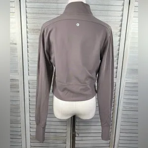 Women's Activewear Cropped Long Sleeve Ribbed Top Taupe-Large thumbnail 2