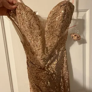 Strapless Gold‎ Embellished Gown By Ladivine CD3936 Size 4 thumbnail 5