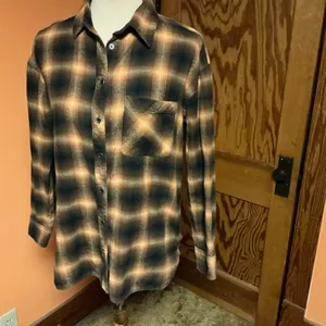 Gilded Intent Plaid Flannel Shirt XS Brown Black Button Down Buckle thumbnail 10