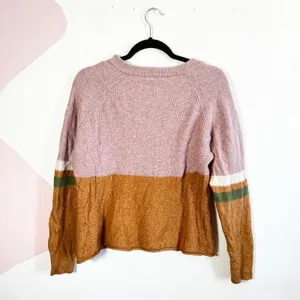 Madewell Striped Roll Trim‎ Waffle Knit Sweater Sz Medium Cotton Merino Wool thumbnail 3