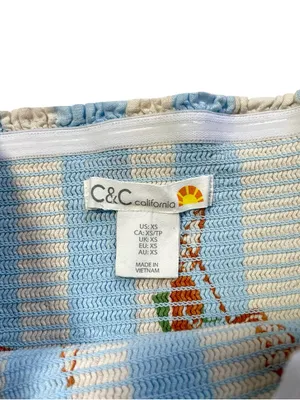 C&C California Linen Strapless Midi Orange Cocktail Spritz Novelty Print Dress thumbnail 3
