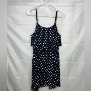 ELLE women’s black white polka‎ dotted ruffle mini adjustable strap summer dress thumbnail 6