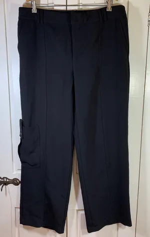 ZARA‎ Women Cargo Pants Black XL Wide Leg Utility Pocket High Waisted thumbnail 1