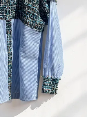 Zara Basic Collection Tweed Pinstripe Button-Down Shirt Size M thumbnail 6