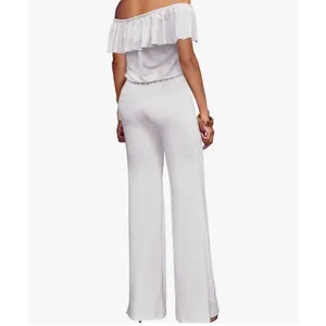 Women Romper Jumpsuit Medium‎ High Waist Wide Leg Formal Elegant Ruffle Stretch thumbnail 2