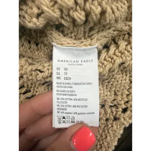 American Eagle Boho Open Knit Cropped Sweater Flared Sleeve Beige XS‎ thumbnail 3