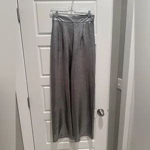 Anthropologie Hutch Silver Metallic Wide Leg Trouser Pants Size Small‎ NWT thumbnail 4