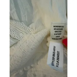 Selfie White Crochet Lace‎ Trim Smocked Waist Blouse XL Long Sleeve Boho Top thumbnail 8