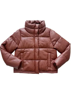 Abercrombie & Fitch Vegan Leather Mini Puffer Coat - Size Large - Cognac thumbnail 2