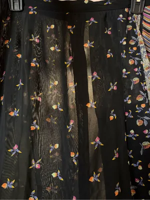Black Floral Midi Skirt with Multicolor Stripe Panel thumbnail 2