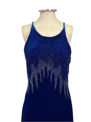 Vintage Aspeed Y2K 90s Strappy Velvet Icicle Beaded Maxi Dress Size Large thumbnail 6