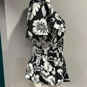 Anthropologie NWOT Somerset Blouse tropical black white floral top - XS thumbnail 10