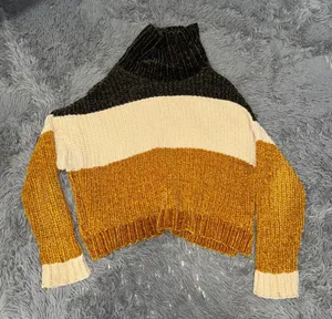Poof! Dark Green and‎ Cream and Mustard Yellow Sweater with Textured Design thumbnail 1