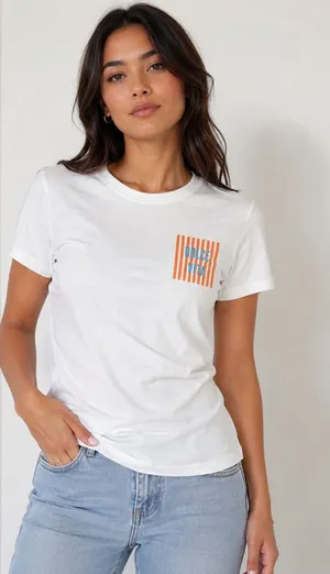SHEIN Dolce Vita Graphic T-Shirt White Orange Blue Size S thumbnail 1