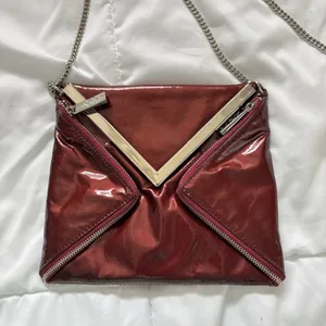 KOOBA Envelope Style Patent Leather Clutch Crossbody Shoulder‎ Chain Dark Red thumbnail 4