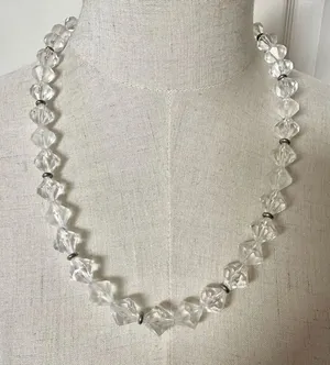 Clear beaded silver tone vintage long necklace thumbnail 1