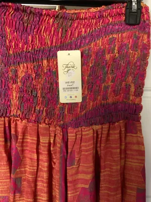Wevez Boho Strapless smocked Wide Leg Jumpsuit in Red and Pink thumbnail 2
