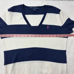 Ralph Lauren Sport Cotton‎ Women's Sweater in Navy and Cream Stripes Size L thumbnail 5
