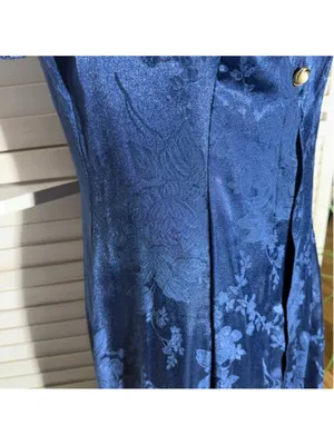 Vintage 80s 90s dress goth Victorian style navy floral texture sweetheart 9 10 thumbnail 6