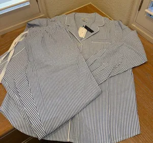 Petite Plume Women's Twill Pajama Set in French Blue Heritage Stripe thumbnail 2