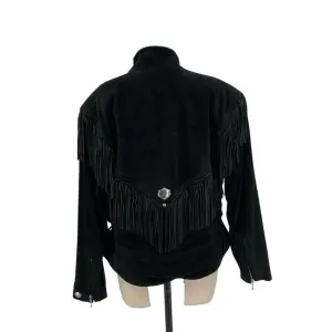 Harley-Davidson Black‎ Suede Fringe Moto Jacket Size Large thumbnail 5