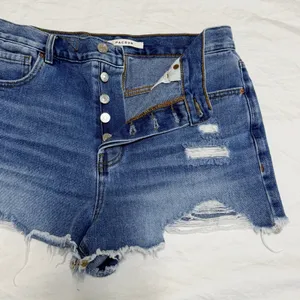 PacSun Vintage High Rise Distressed Denim‎ Shorts Blue Size 29 Button Fly Cutoff thumbnail 3