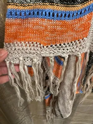 Umgee Striped Boho Fringe Hem Open Cardigan Tan Orange Black thumbnail 3